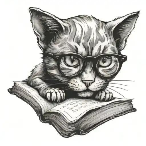 cat reading book tattoo design idea