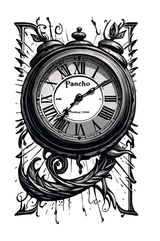 "Pancho " hand clock roman numerals tattoo design idea