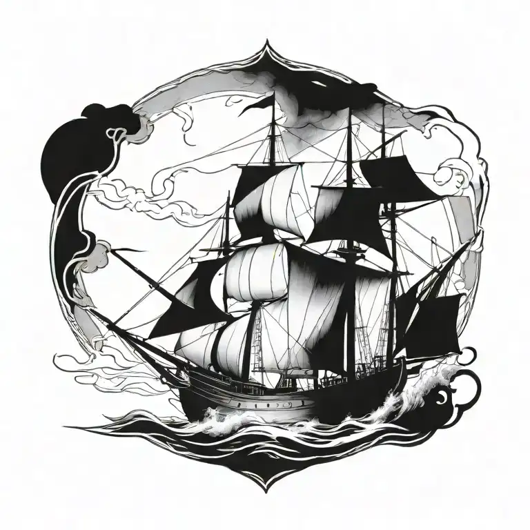 boat 18th century tattoo design idea