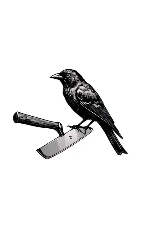 Black bird sitting on a meat cleaver tattoo design idea