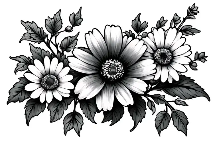 windflower, st johns wort, daisies vines tattoo design idea