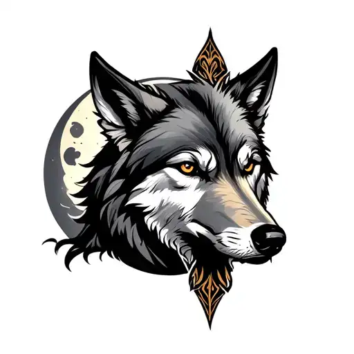 Cross Wolf and Moon tattoo design idea