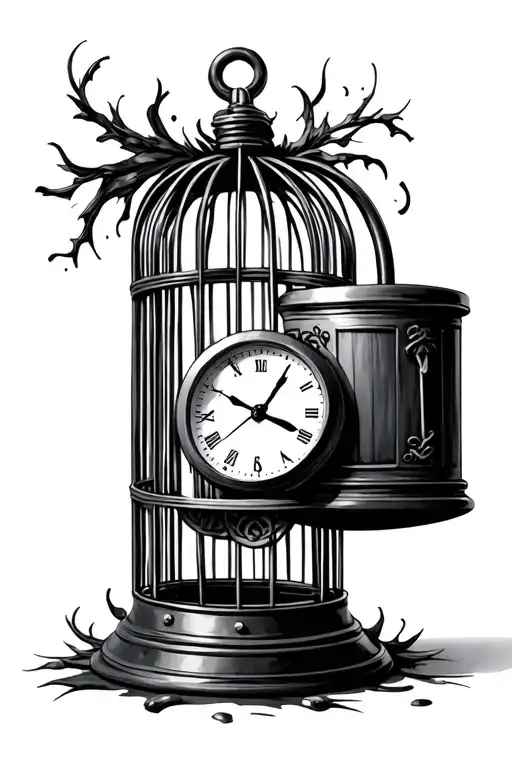 cage with padlock and clock tattoo design idea