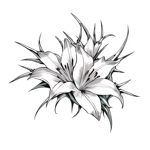 cyber punk spikes around 2-3 lilies tattoo design idea
