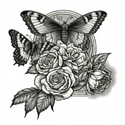 memorial tattoo for dog roses and butterflies tattoo design idea