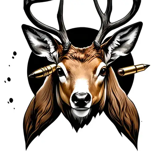 Deer with bullet going through head emerging tattoo design idea