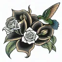 rose, anchor, lily, hummingbird hovering tattoo design idea