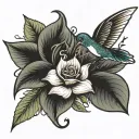 rose, anchor, lily, hummingbird hovering tattoo design idea