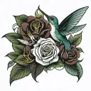 rose, anchor, lily, hummingbird hovering tattoo design idea