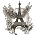 simple eiffel tower with angel wings made tattoo design idea