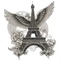 simple eiffel tower with angel wings made tattoo design idea