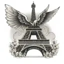 simple eiffel tower with angel wings made tattoo design idea