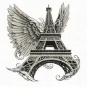 simple eiffel tower with angel wings made tattoo design idea