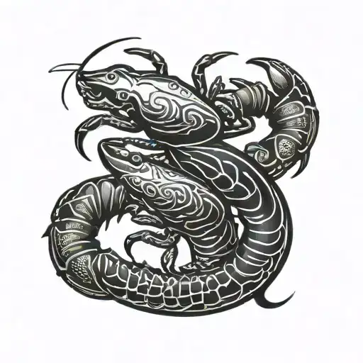 Black and white crayfish in the form of the yin-yang symbol. tattoo design idea