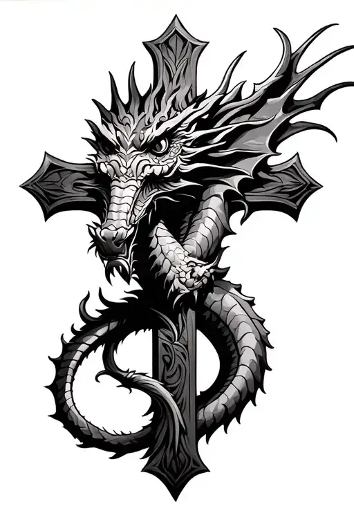 dragon on a cross of Lorraine tattoo design idea