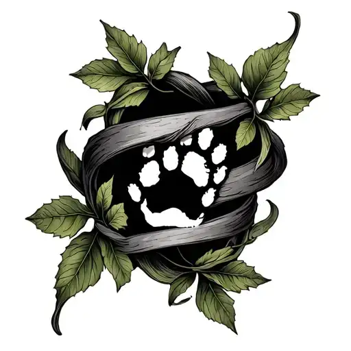 create a minimalist tattoo where the poison ivy vines wrap around my forearms with a dog's footprint in the middle  tattoo design idea