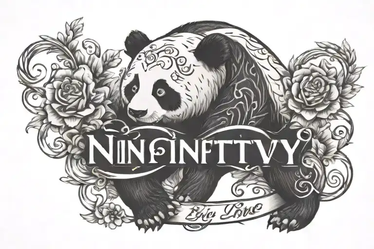 sign of infinity love. written inside anupriya girlfriend name with cute panda image tattoo design idea
