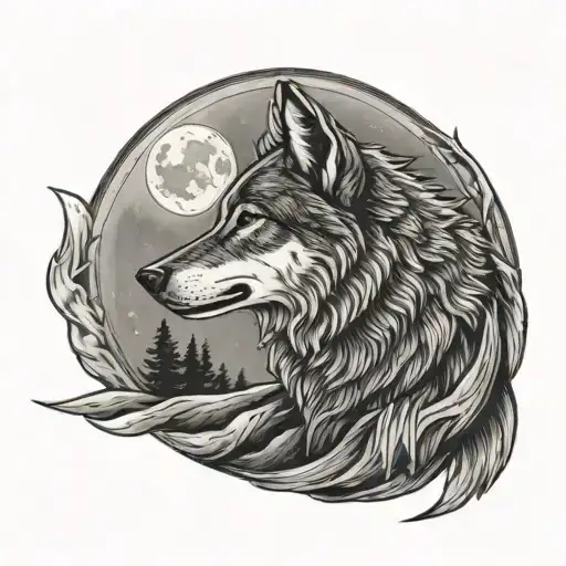 lone wolf howling at the moon tattoo design idea