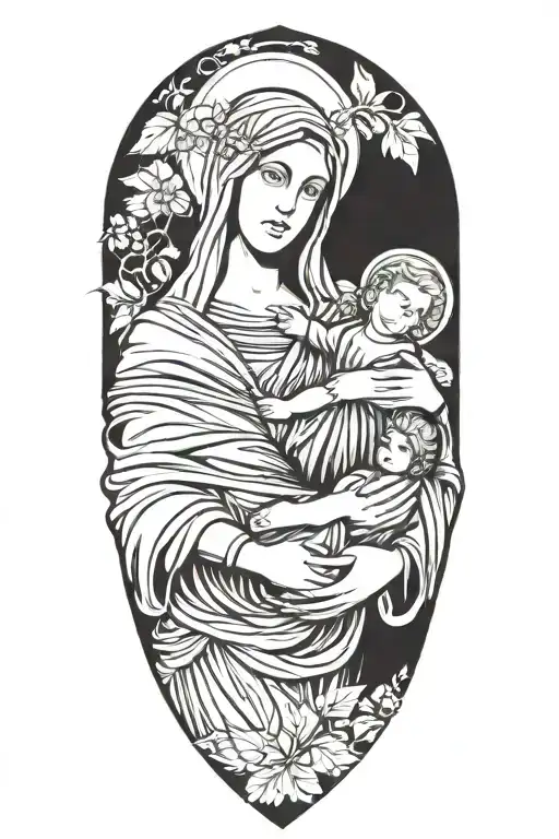 Mary holding jesus tattoo design idea
