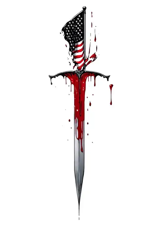 blood dripping and usa flag and sharp long blade tattoo design idea
