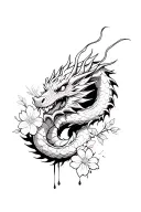 a dragon that wraps around the arm and head is on my hand or chest and a bleeding samurai with some sakura flowers as ba tattoo design idea
