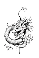 a dragon that wraps around the arm and head is on my hand or chest and a bleeding samurai with some sakura flowers as ba tattoo design idea