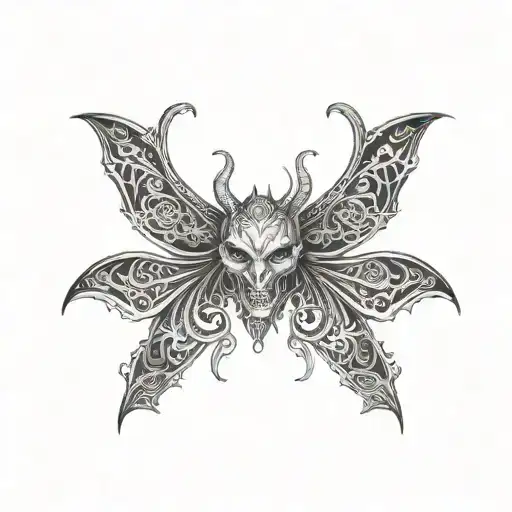 seraphim, 6 bat wings, centre eye, dark tattoo design idea