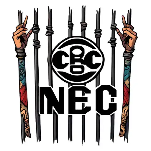 traditional American style with jail bars and the letters CBC tattoo design idea