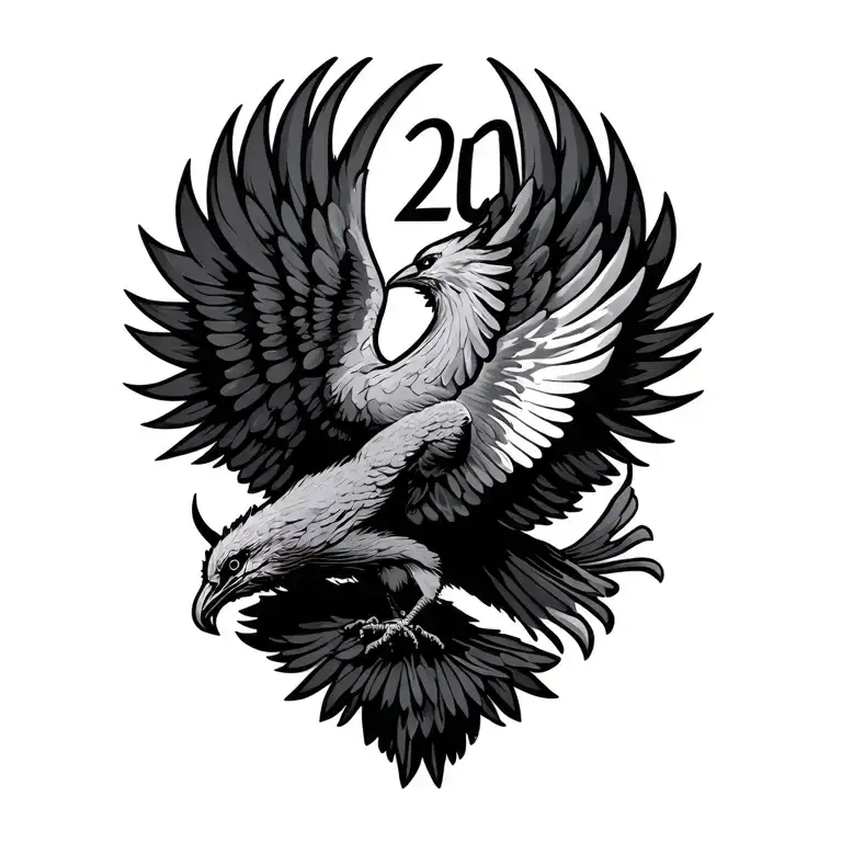 "20" Liver bird rising tattoo design idea