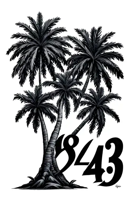 "843" palmetto trees tattoo design idea