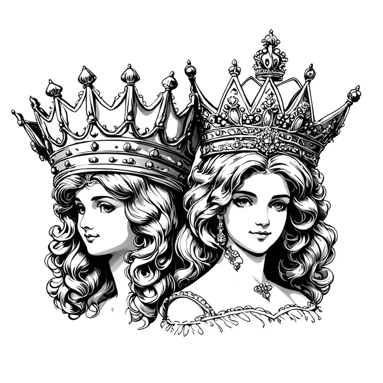 king crown with two princess crowns tattoo design idea