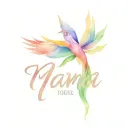 bird of paradise with the word mama a dove and a heart tattoo design idea