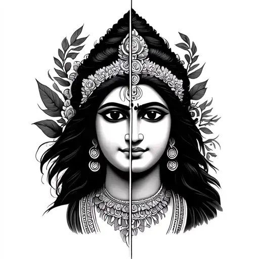 half of lord shiva and Half of parvati devi   tattoo design idea