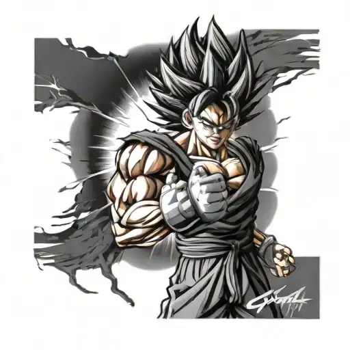 sleeve right arm Goku Vegeta Bardock Gohan tattoo design idea