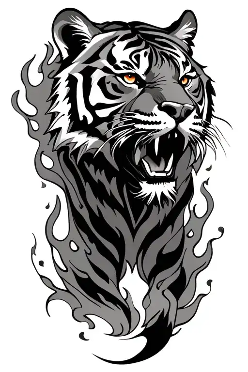 Tiger and fire flames tattoo design idea