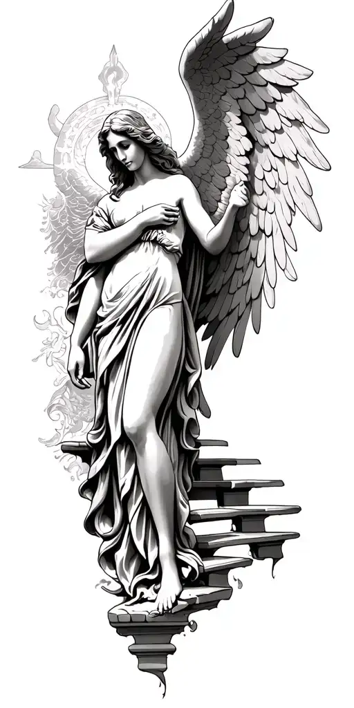 angel lower arm and stairway to heaven upper arm tattoo design idea