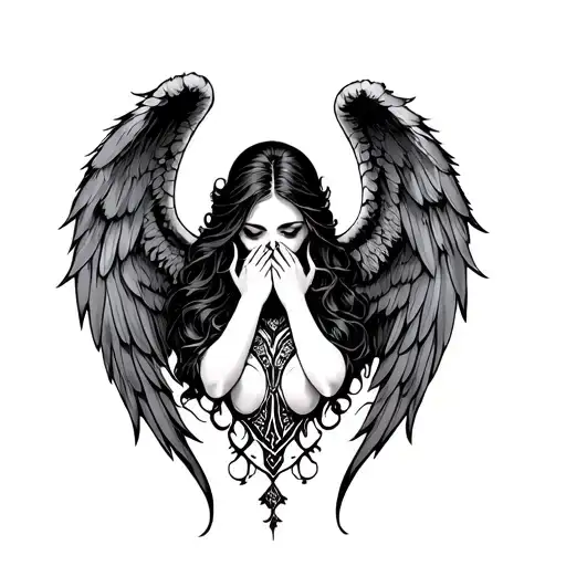 seductive evil angel shushing people tattoo design idea