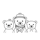  3 bears face looking one with a little bowlerhat the middle one with a bandana around the neck and det last one fiminin tattoo design idea