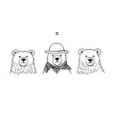  3 bears face looking one with a little bowlerhat the middle one with a bandana around the neck and det last one fiminin tattoo design idea