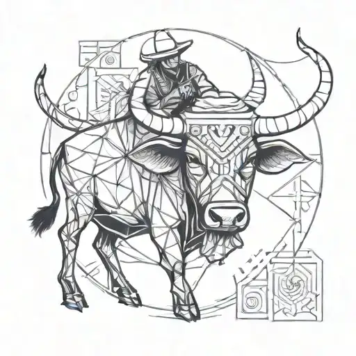 water buffalo with strawhat boy playing flute tattoo design idea