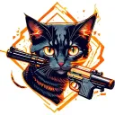 Fire bandit with a laser gun and a cat with different eyes tattoo design idea