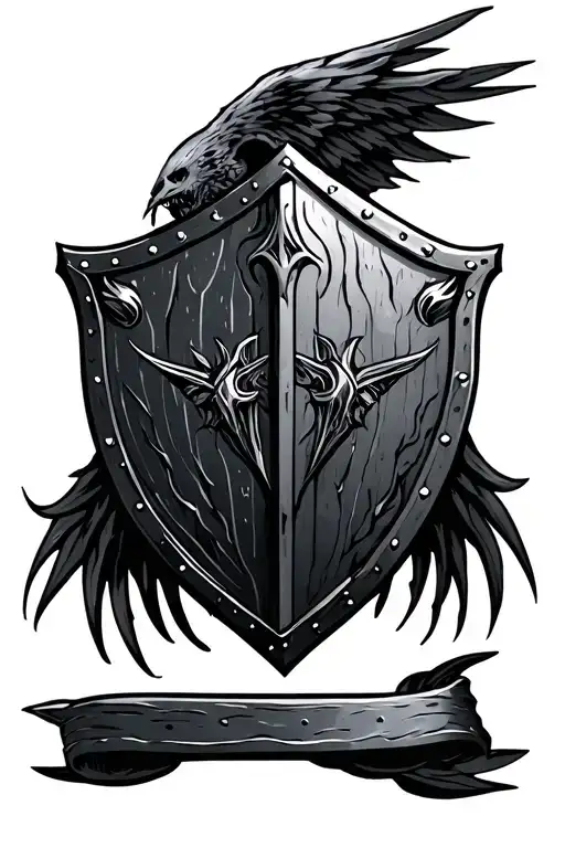 Claymore and shield adorned tattoo design idea