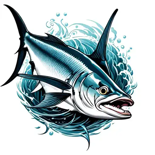 Marlin and tuna fish arm sleeve tattoo design idea