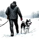 man walking dog in snow tattoo design idea