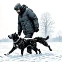 man walking dog in snow tattoo design idea