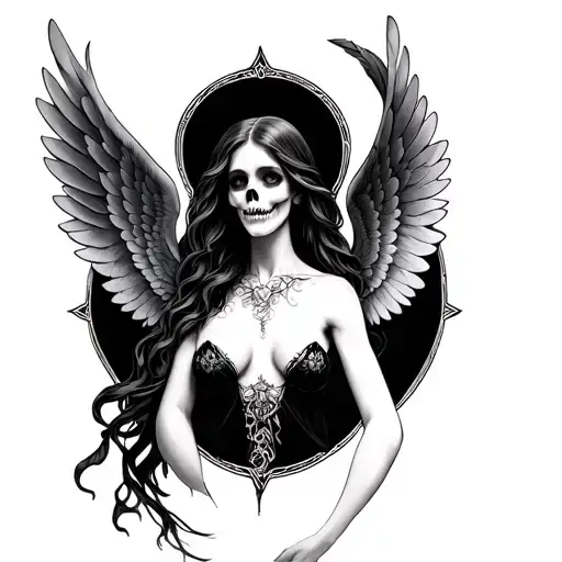 Momento Mori Ange with wings tattoo design idea