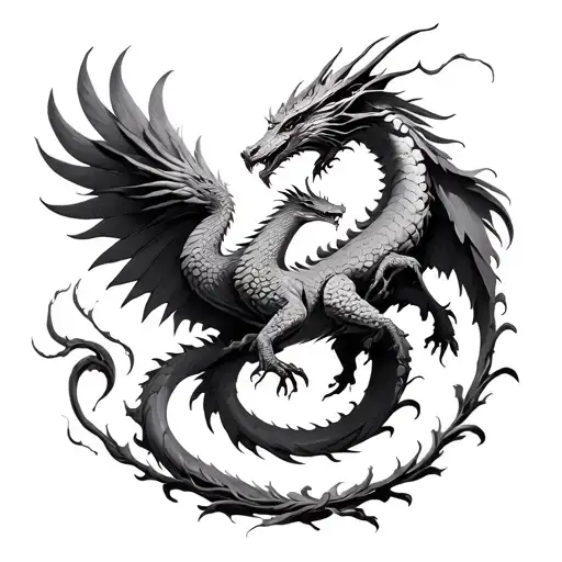 A dragon and phoenix making a spiral tattoo design idea