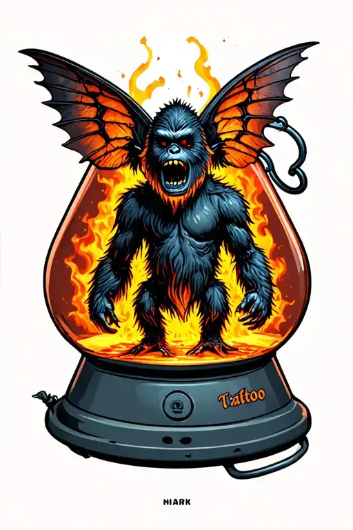 lava lamp filled with cryptids like Bigfoot and mothman  tattoo design idea