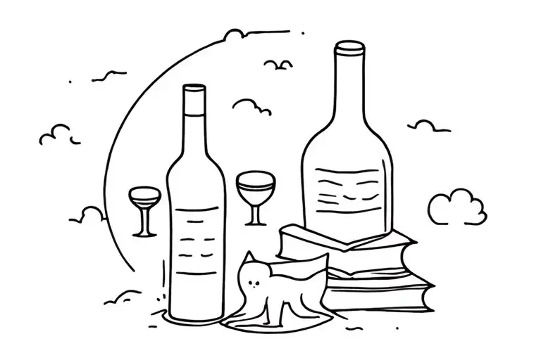 wine, cats, books, beach and travel tattoo tattoo design idea