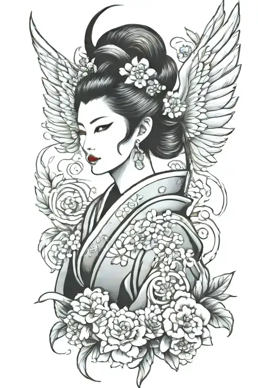 Geisha devil wings color tattoo tattoo design idea